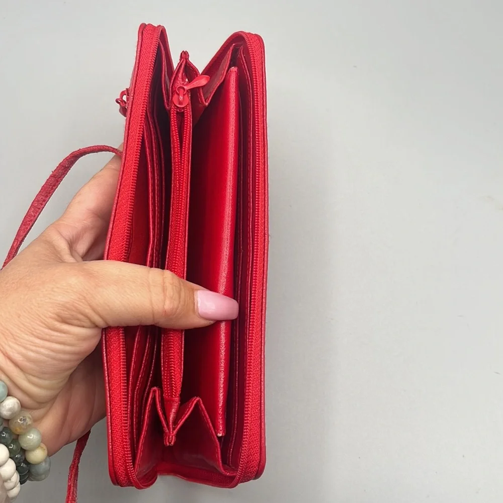 Vintage Red Crossbody Wallet w Extra Billfold Slots Insert Perfect Lipstick Red